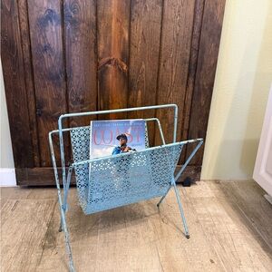 1960s Metal Magazine Rack MCM Chippy Sea Foam Blue BoHo